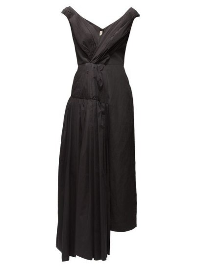 MARNI Pleated off-shoulder dress in black - flipped