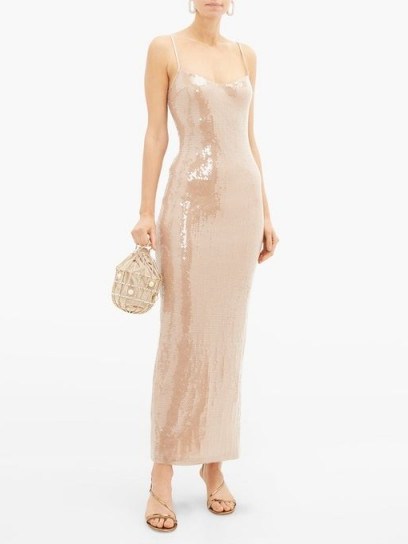 GALVAN Plunge-back sequinned maxi dress in oyster-pink - flipped