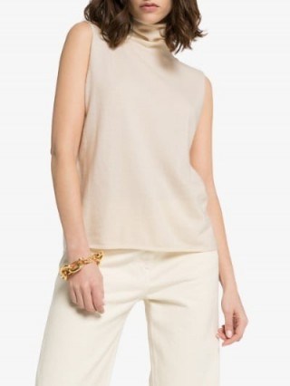 Ply-Knits Sleeveless Turtleneck Sweater in beige ~ high neck cashmere top ~ casual luxe knitwear - flipped
