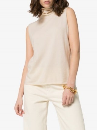 Ply-Knits Sleeveless Turtleneck Sweater in beige ~ high neck cashmere top ~ casual luxe knitwear