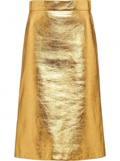 PRADA laminated A-line skirt in gold - flipped