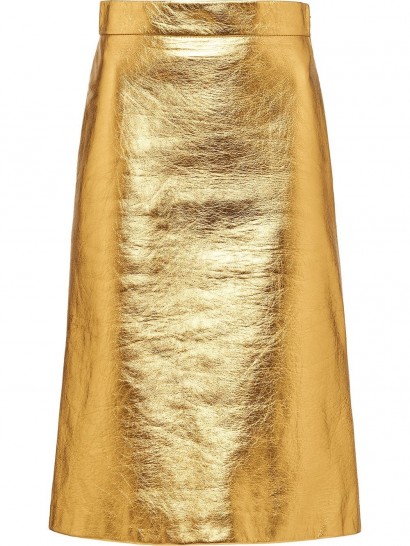 PRADA laminated A-line skirt in gold