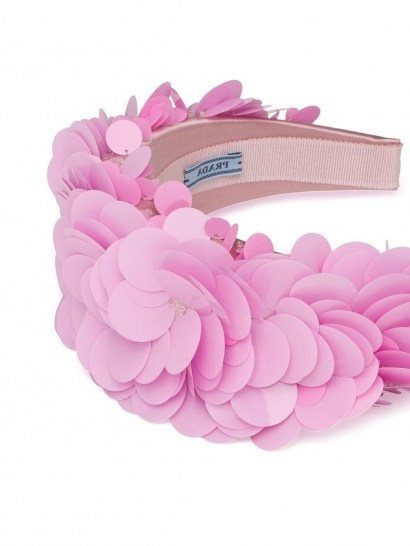 PRADA pink silk satin macro sequin embellished hairband - flipped