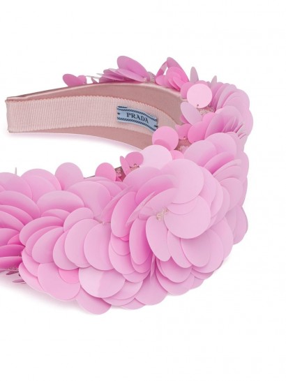 PRADA pink silk satin macro sequin embellished hairband