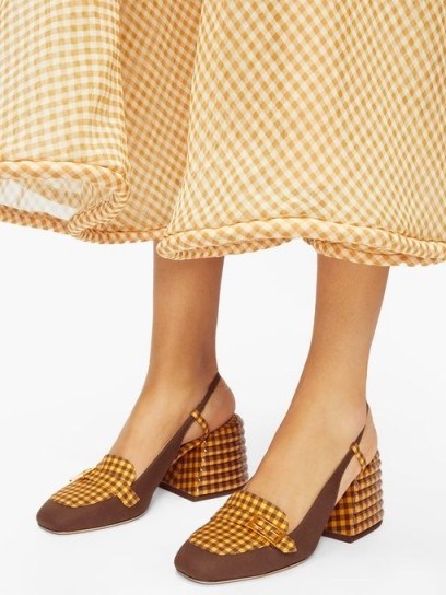 FENDI Promenade slingback gingham and suede pumps in brown - flipped