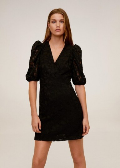 MANGO Puffed sleeves lace dress in black REF. 67065917-KATRI-LMCurrent ...