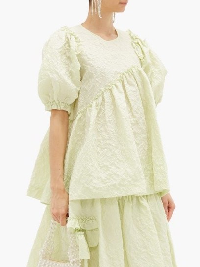 SIMONE ROCHA Puff-sleeve floral-cloqué top in green - flipped