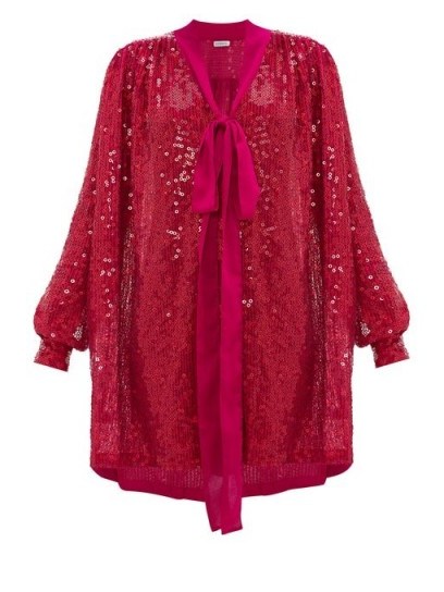 ASHISH Pussy-bow sequinned dress in pink | bright evening wear - flipped