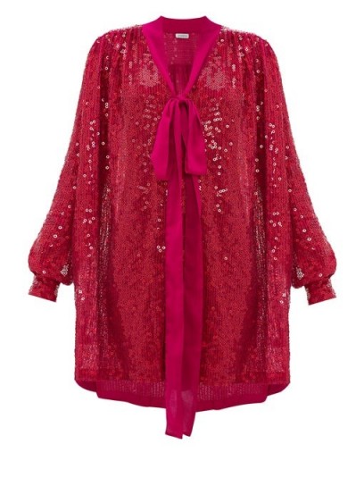 ASHISH Pussy-bow sequinned dress in pink | bright evening wear