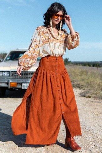 SPELL and the GYPSY COLLECTIVE RANI MAXI SKIRT in Copper - flipped
