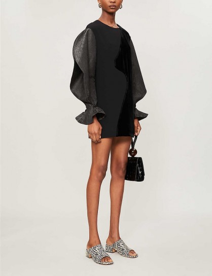 REJINA PYO Cynthia puffed-sleeve velvet mini dress in black | LBD