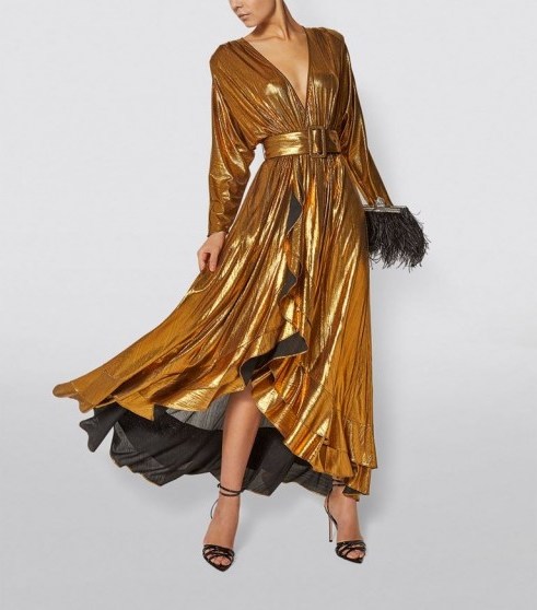 Retrofete Wayne Metallic Wrap Dress in Gold - flipped