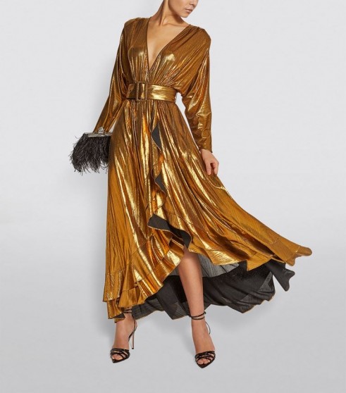 Retrofete Wayne Metallic Wrap Dress in Gold