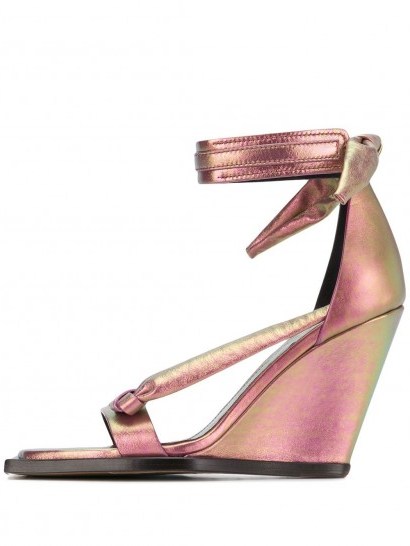 RICK OWENS Single Bow 100mm holographic effect wedge sandals - flipped