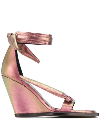 RICK OWENS Single Bow 100mm holographic effect wedge sandals