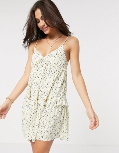 River Island ditsy floral slip dress in yellow print | tiered summer cami dresses - flipped