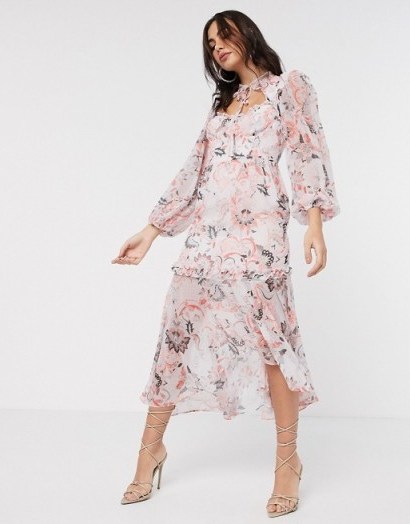 River Island paisley long sleeved dress in pink - flipped