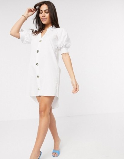 River Island poplin shirt dress in white | puff sleeved dresses - flipped