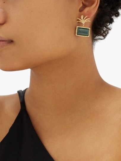 ORIT ELHANATI Roxy diamond, malachite & 18kt gold single earring ~ green stone earrings - flipped