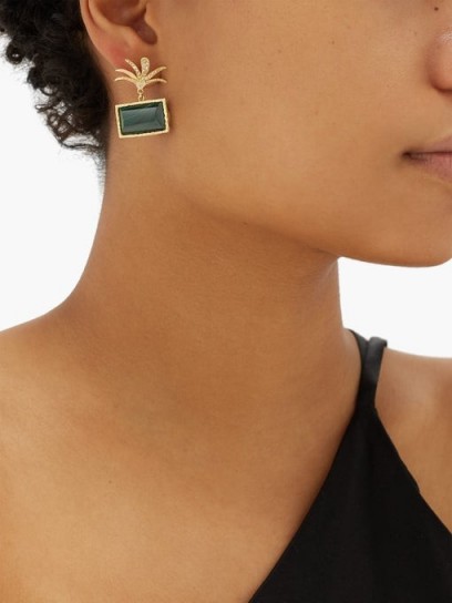 ORIT ELHANATI Roxy diamond, malachite & 18kt gold single earring ~ green stone earrings