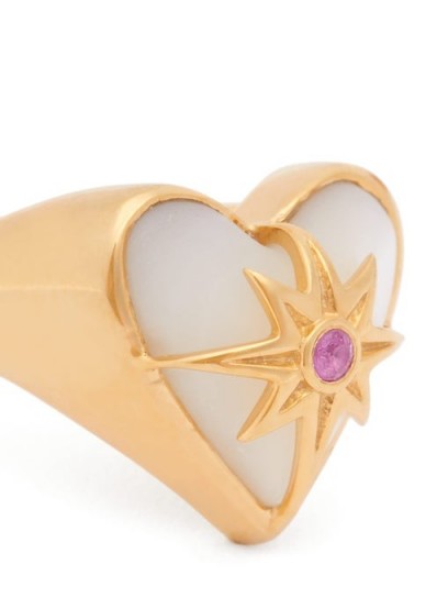 THEODORA WARRE Ruby, mother-of-pearl & gold-vermeil heart shaped ring