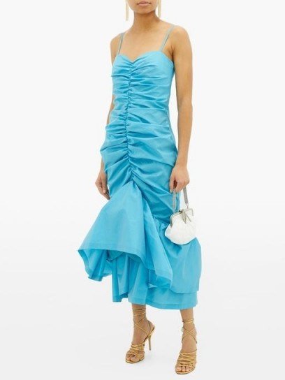 THE ATTICO Ruched blue satin midi dress ~ glamorous event wear - flipped