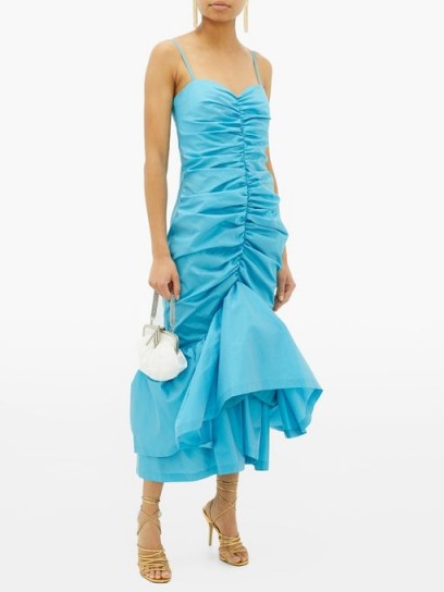 THE ATTICO Ruched blue satin midi dress ~ glamorous event wear