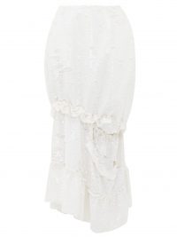 SIMONE ROCHA Ruffled cutout sequinned midi skirt in white | cut-out detailed skirts