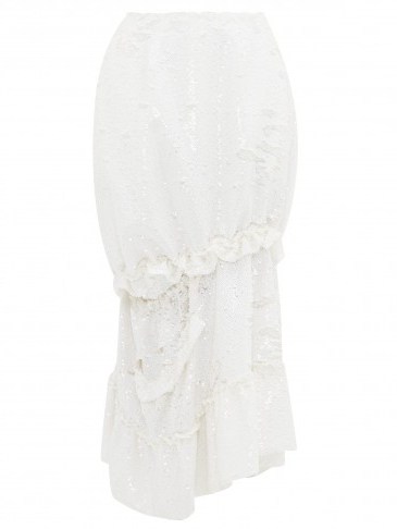 SIMONE ROCHA Ruffled cutout sequinned midi skirt in white | cut-out detailed skirts - flipped