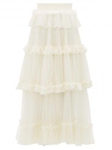 ALEXANDER MCQUEEN Ruffle-tiered silk-net skirt in white | semi sheer skirts - flipped