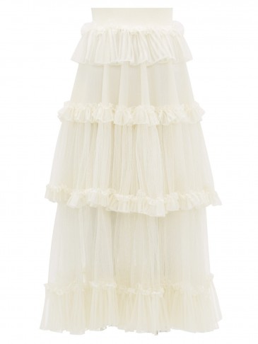 ALEXANDER MCQUEEN Ruffle-tiered silk-net skirt in white | semi sheer skirts