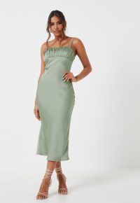 MISSGUIDED sage ruched bust strappy midi dress – thin shoulder dtrap dresses