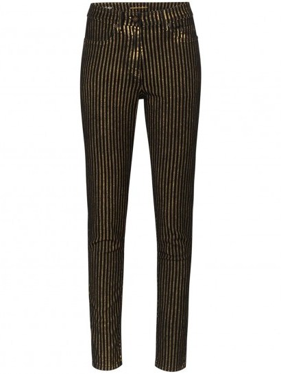SAINT LAURENT metallic striped skinny jeans / shimmering skinnies - flipped