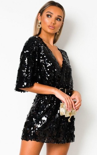 Ikrush Sally Sequin Playsuit in Black -shimmering playsuits - flipped