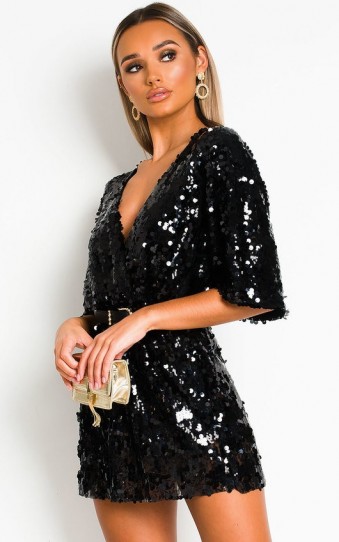 Ikrush Sally Sequin Playsuit in Black -shimmering playsuits
