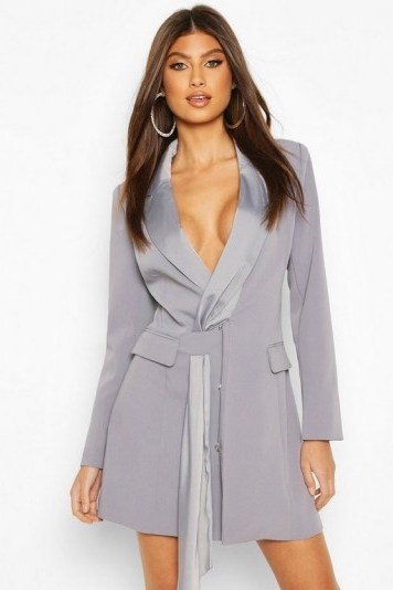 BOOHOO Sash Detail Blazer Dress in Blue / going out jacket dresses - flipped