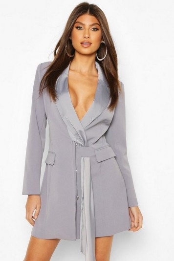 BOOHOO Sash Detail Blazer Dress in Blue / going out jacket dresses
