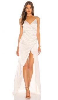 SAU LEE Savannah Gown in Ivory – strappy satin gowns