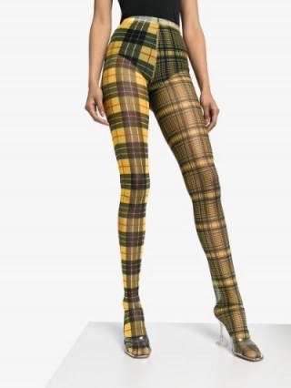 Shuting Qiu Patchwork Check Tights in Yellow - flipped