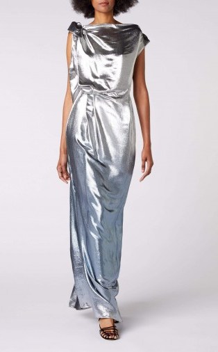 ROLAND MOURET SILVABELLA GOWN in SILVER BLUE METALLIC - flipped