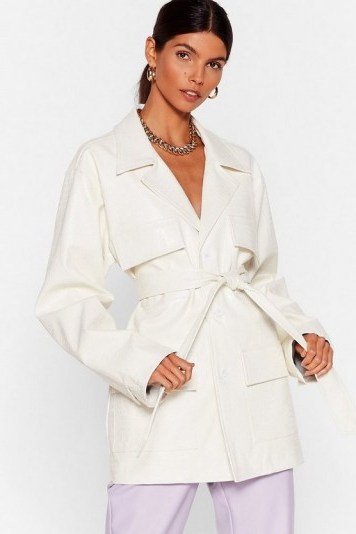 NASTY GAL x Josefine H.J Simple as That Croc Faux Leather Jacket in White - flipped