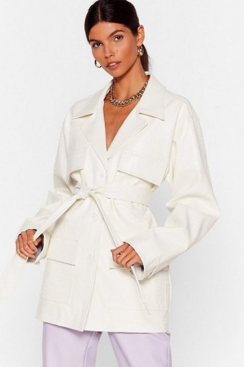NASTY GAL x Josefine H.J Simple as That Croc Faux Leather Jacket in White