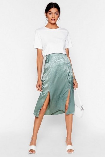 Nasty Gal Sleek a Little Louder Jacquard Midi Skirt in Sage - flipped