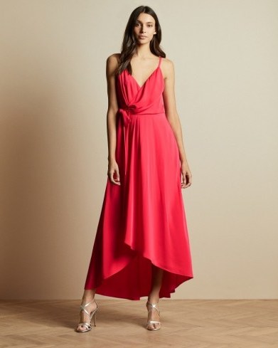 TED BAKER LEAANAH Sleeveless wrap dress in coral / bright occasion dresses - flipped
