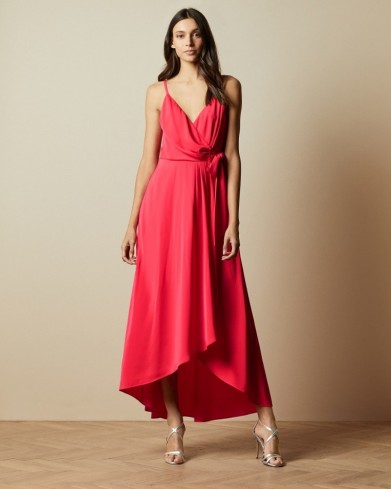 TED BAKER LEAANAH Sleeveless wrap dress in coral / bright occasion dresses