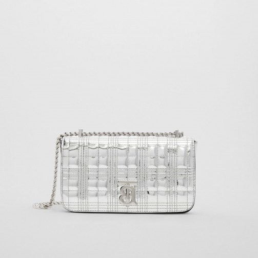 Burberry Small Quilted Metallic Leather Lola Bag Silver | designer chain strap bags - flipped