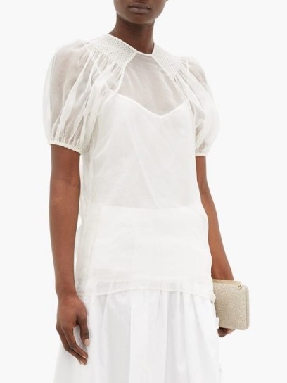 ROCHAS Smocked silk-organza blouse in white - flipped