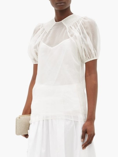 ROCHAS Smocked silk-organza blouse in white
