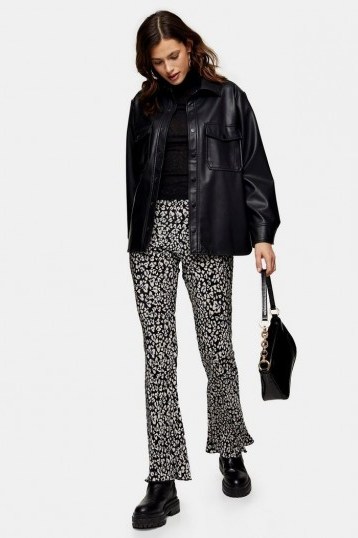 TOPSHOP Smudge Animal Print Plisse Flare Trousers - flipped