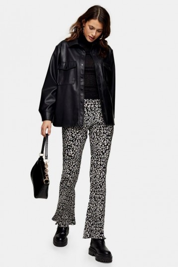 TOPSHOP Smudge Animal Print Plisse Flare Trousers